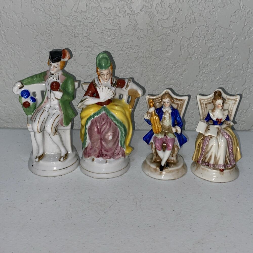 Vintage Colonial Couples Seated Man Woman Figurines Made In Occupied Japan Lot 4